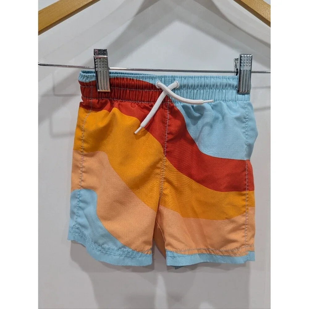Old Navy Kid Blue Orange Red Swimsuit Swim Trunks Adjustable Toddler Boy Size 2T